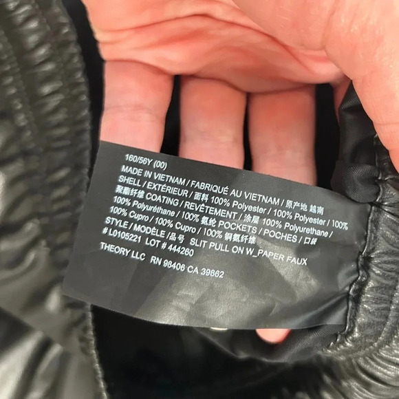 Theory Split hem Ankle Leather Pant Black Slit Pull On Straight Leg size 00 - Picture 11 of 15